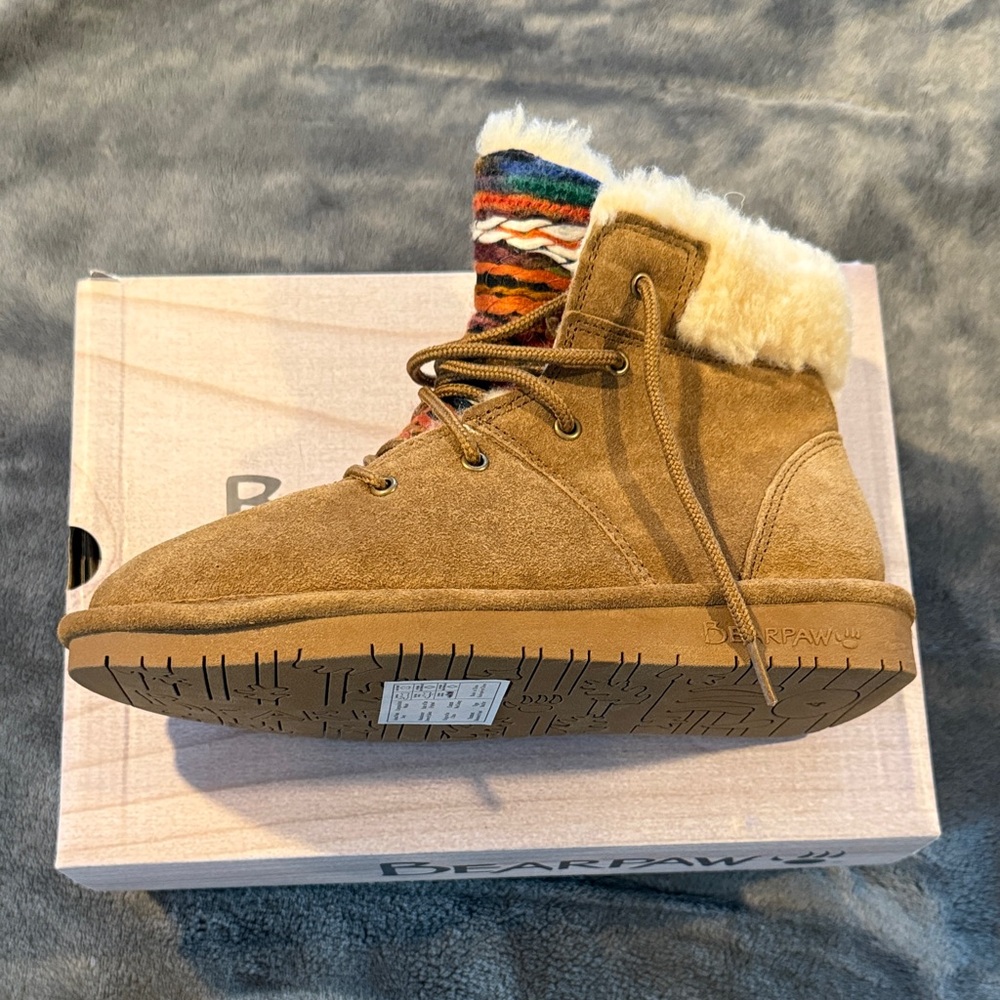 BearPaw Kids Brown Boots with Colorful Knit